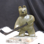 He Shoots,He Scores soapstone carving by Canadian artist Vance Theoret